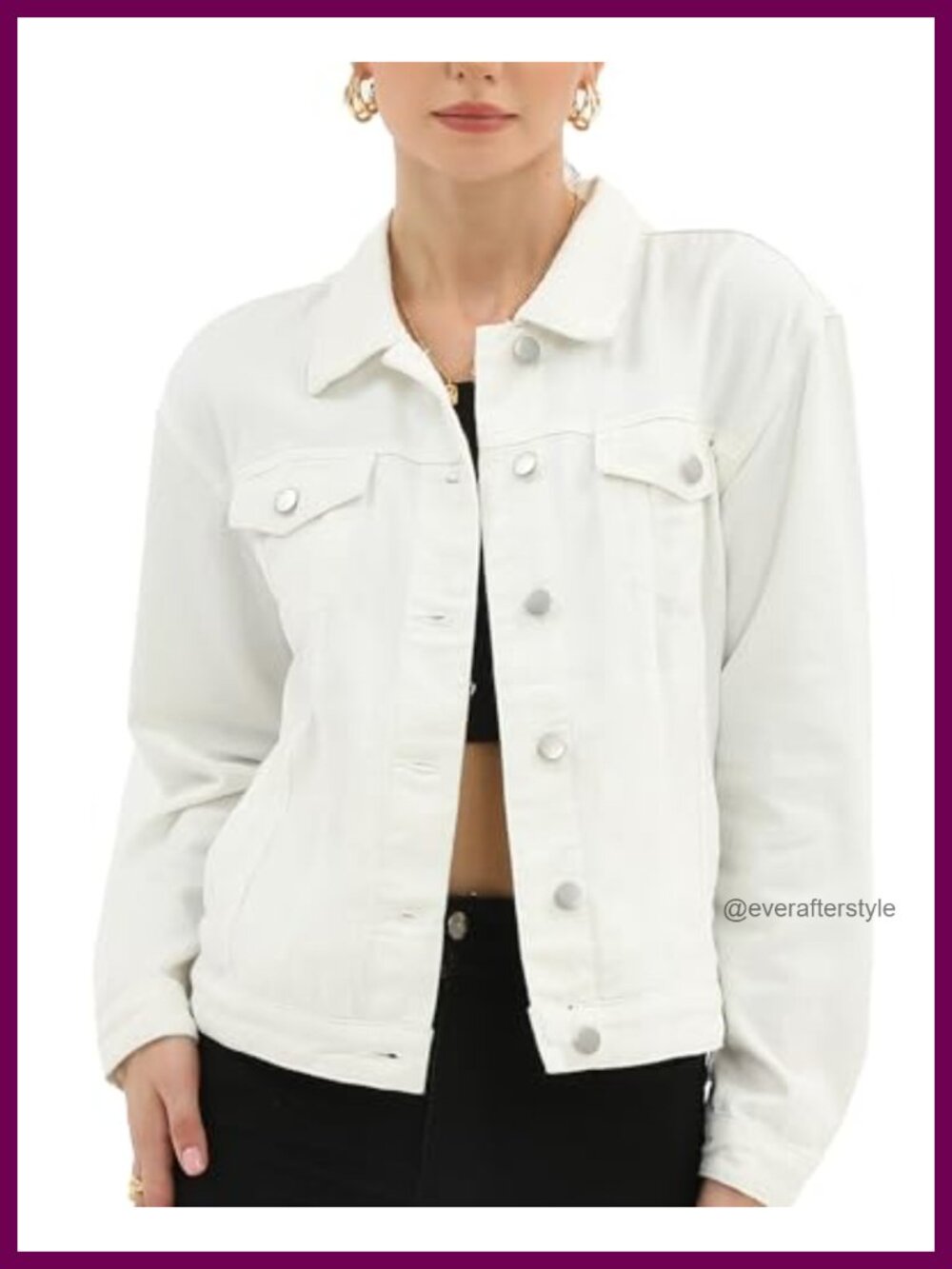 Women's Denim Jacket Button Up Long Sleeve Regular Fit Inner Pockets